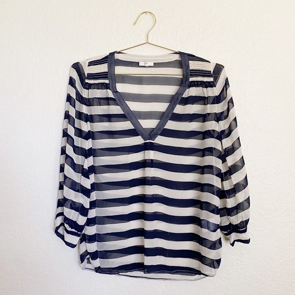 JOIE Aceline Sheer Stripe Silk V-Neck Top - Picture 4 of 8